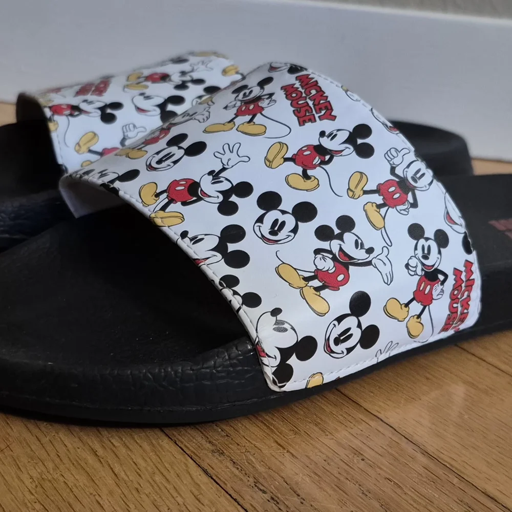 Disney Adult XL Men's 11 Mickey Mouse Slide Sandals - Black and White